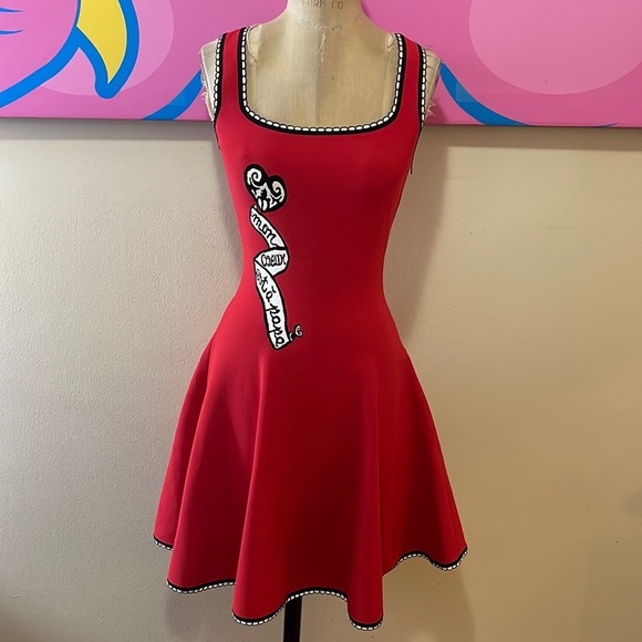 Alaia Mon Coeuxx est a papa Red Knit Fit Flare Dress - Picture 2 of 11